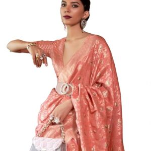 SWORNOF Women's kanjivaram banarasi silk saree Zari Woven for festival Wedding silk with rich pallu Design sarees for women with Unstitched blouse piece